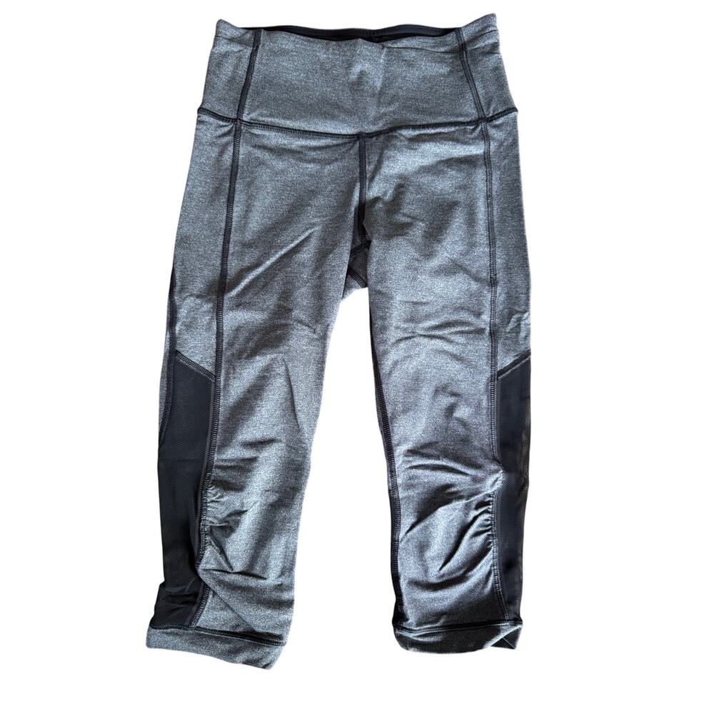 Lululemon Gray Crop Leggings Size 4 Mesh Panel Ruched Running Yoga Pants Women